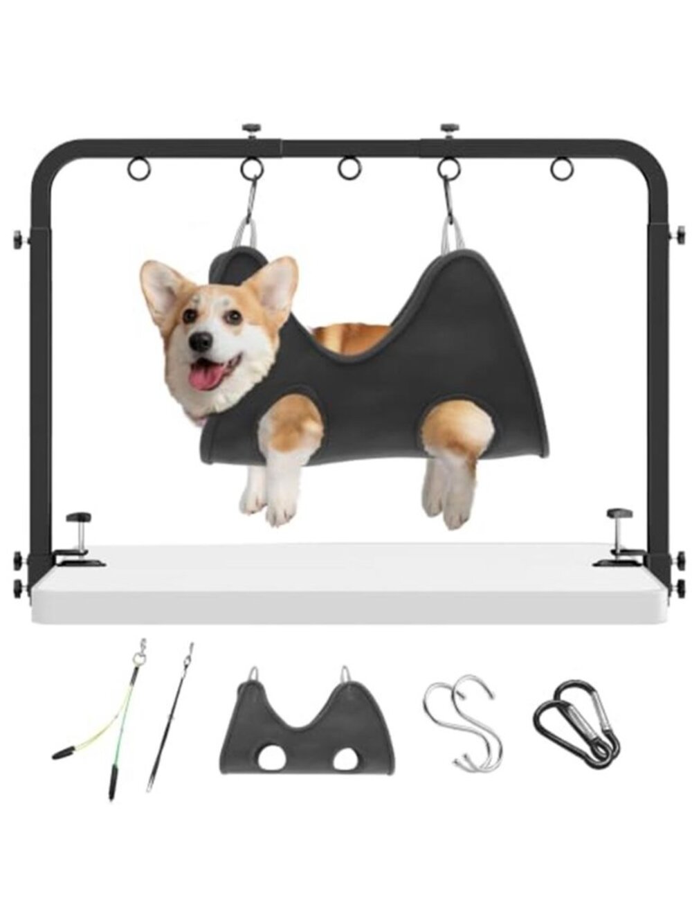 Pet Grooming Arm for Table 42" H 27-39" W with Hammock and 2 No-Sit Nooses